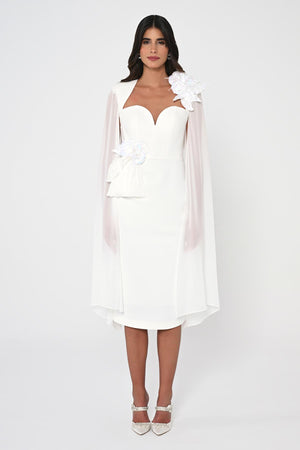 Heart Chest Sleeves Chiffon Shawl Midi Dress