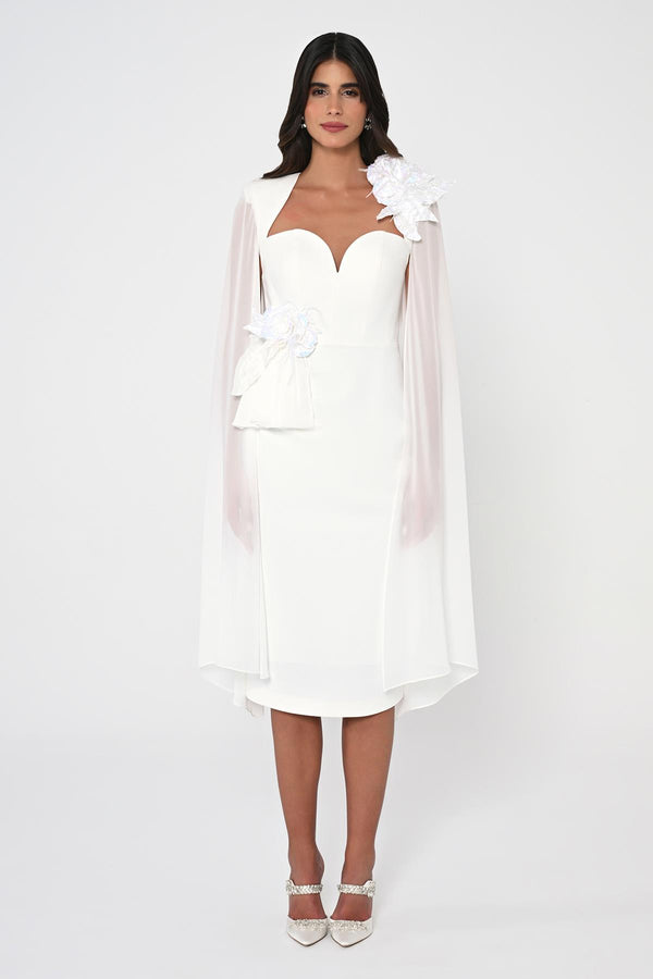 Heart Chest Sleeves Chiffon Shawl Midi Dress