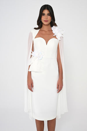Heart Chest Sleeves Chiffon Shawl Midi Dress