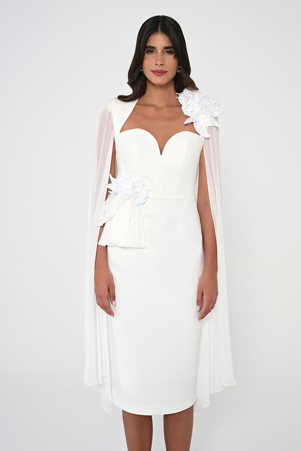 Heart Chest Sleeves Chiffon Shawl Midi Dress