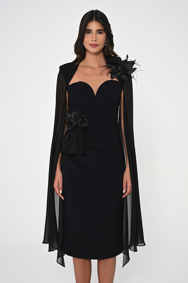 Heart Chest Sleeves Chiffon Shawl Midi Dress