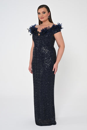 Floral Boat Neck Sequin Long Dress