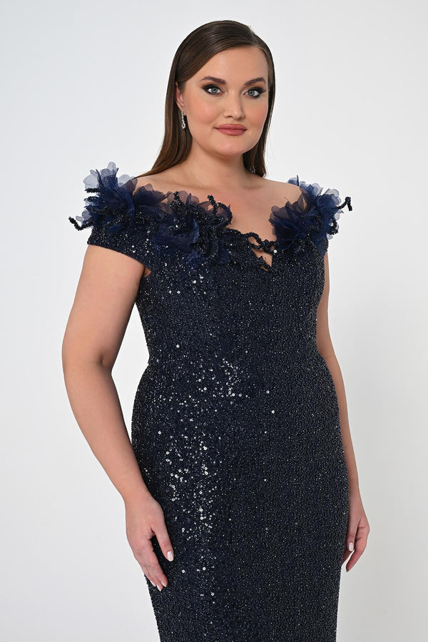 Floral Boat Neck Sequin Long Dress