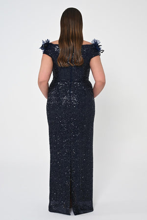 Floral Boat Neck Sequin Long Dress
