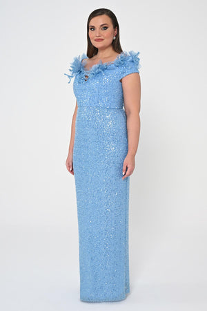 Floral Boat Neck Sequin Long Dress