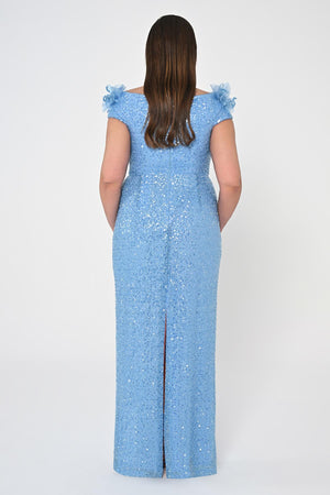 Floral Boat Neck Sequin Long Dress