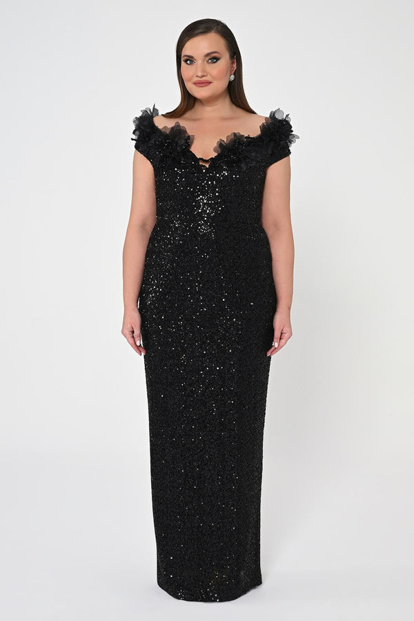 Floral Boat Neck Sequin Long Dress