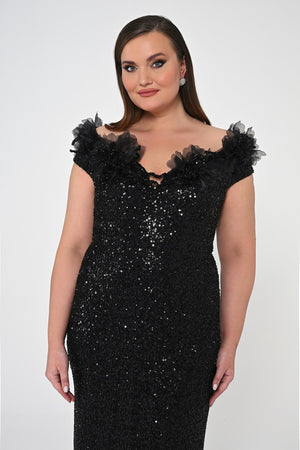 Floral Boat Neck Sequin Long Dress