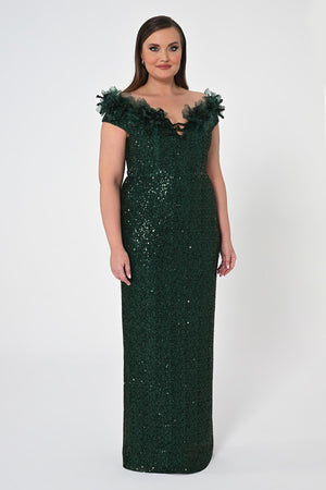 Floral Boat Neck Sequin Long Dress