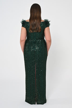 Floral Boat Neck Sequin Long Dress