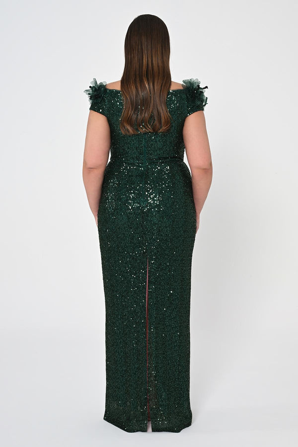 Floral Boat Neck Sequin Long Dress