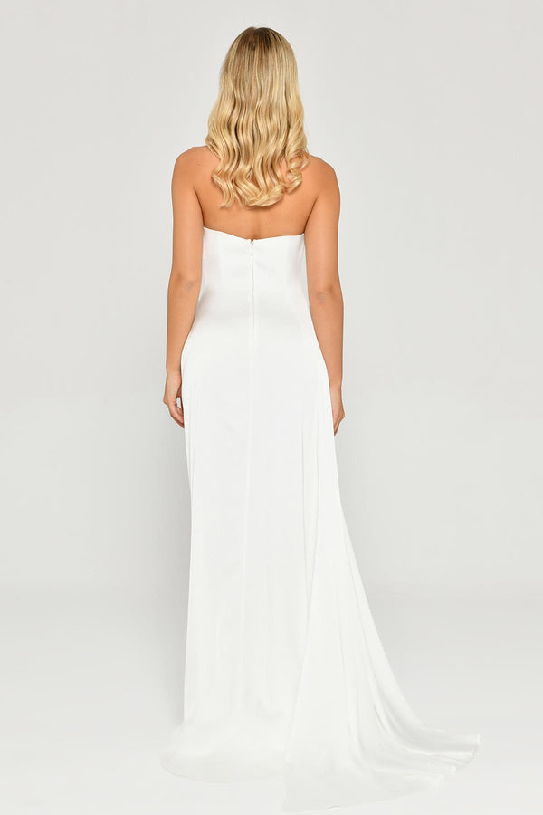 Boat Neck Slit Satin Dress