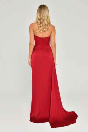 Boat Neck Slit Satin Dress