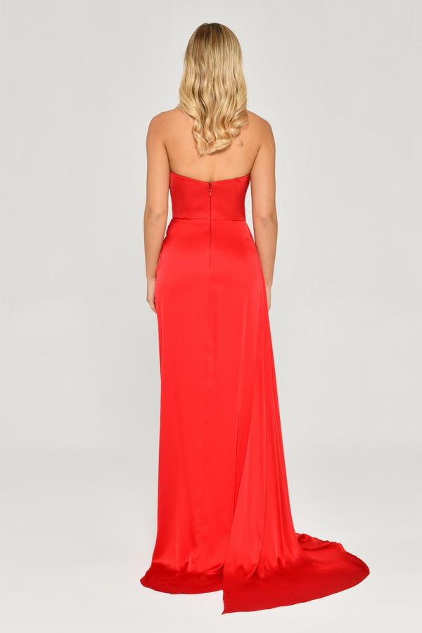 Boat Neck Slit Satin Dress