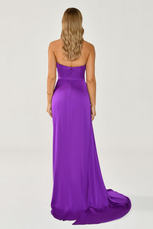 Boat Neck Slit Satin Dress