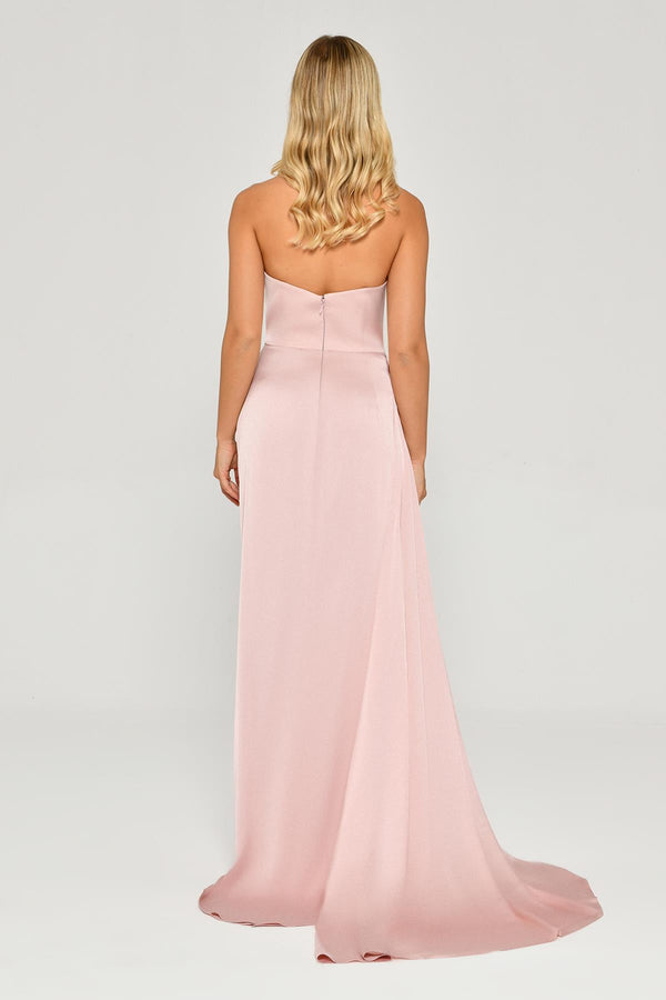Boat Neck Slit Satin Dress