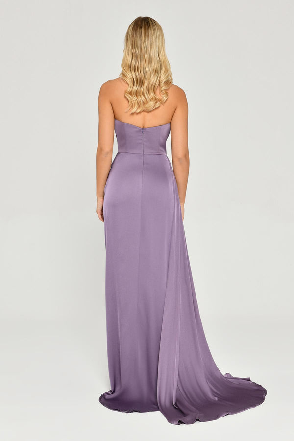 Boat Neck Slit Satin Dress