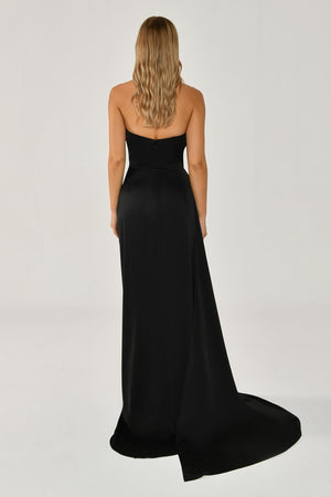 Boat Neck Slit Satin Dress