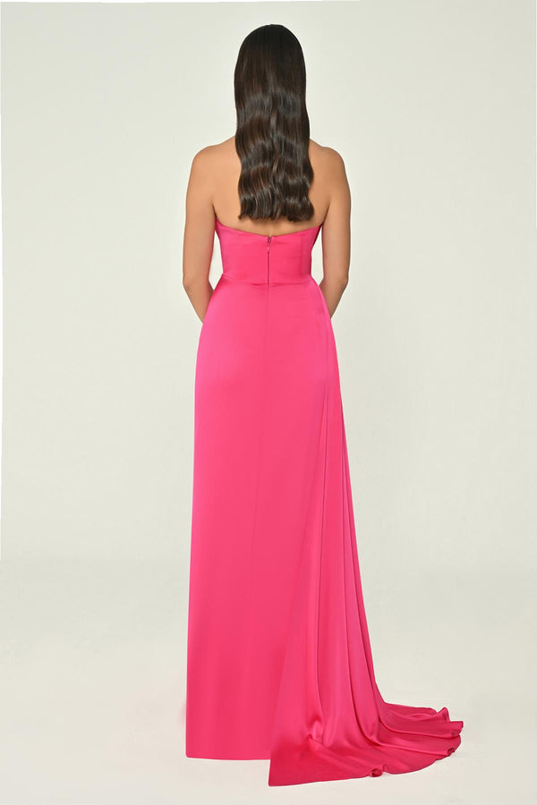Boat Neck Slit Satin Dress