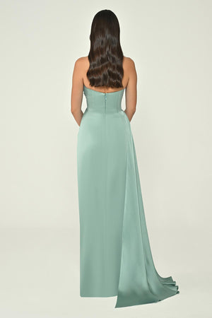 Boat Neck Slit Satin Dress