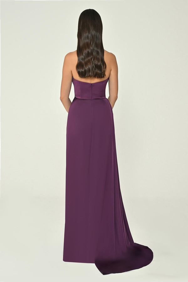 Boat Neck Slit Satin Dress
