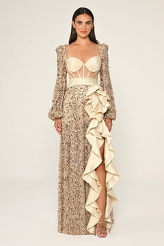 Corset Transparent Waist Sequin Mesh Long Dress