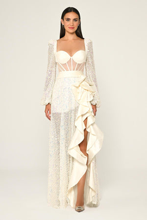 Corset Transparent Waist Sequin Mesh Long Dress