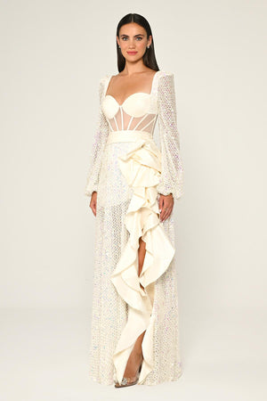 Corset Transparent Waist Sequin Mesh Long Dress