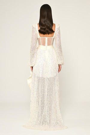 Corset Transparent Waist Sequin Mesh Long Dress