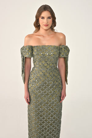 Ribboned Dropped Shoulder Sequin Midi Dress