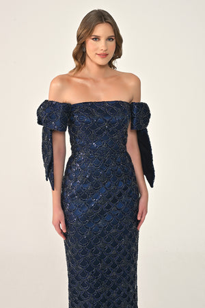 Ribboned Dropped Shoulder Sequin Midi Dress