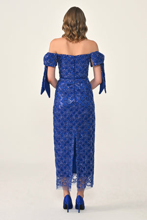 Ribboned Dropped Shoulder Sequin Midi Dress