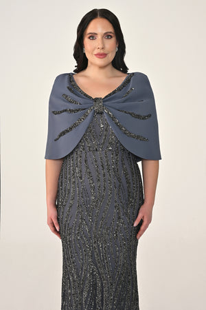 Sequin Long Dress with Shawl Accessory on Shoulder
