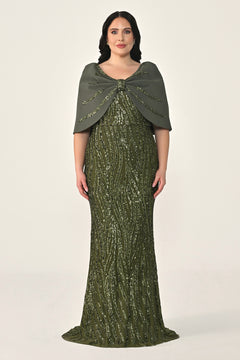 Sequin Long Dress with Shawl Accessory on Shoulder