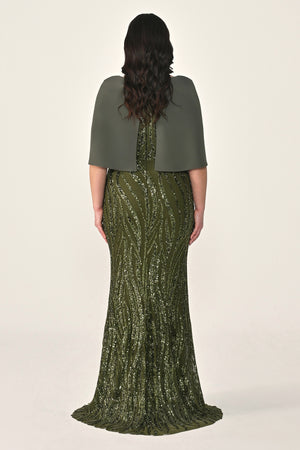 Sequin Long Dress with Shawl Accessory on Shoulder