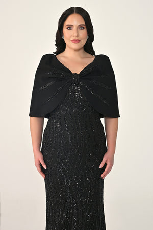 Sequin Long Dress with Shawl Accessory on Shoulder