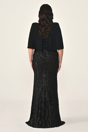 Sequin Long Dress with Shawl Accessory on Shoulder