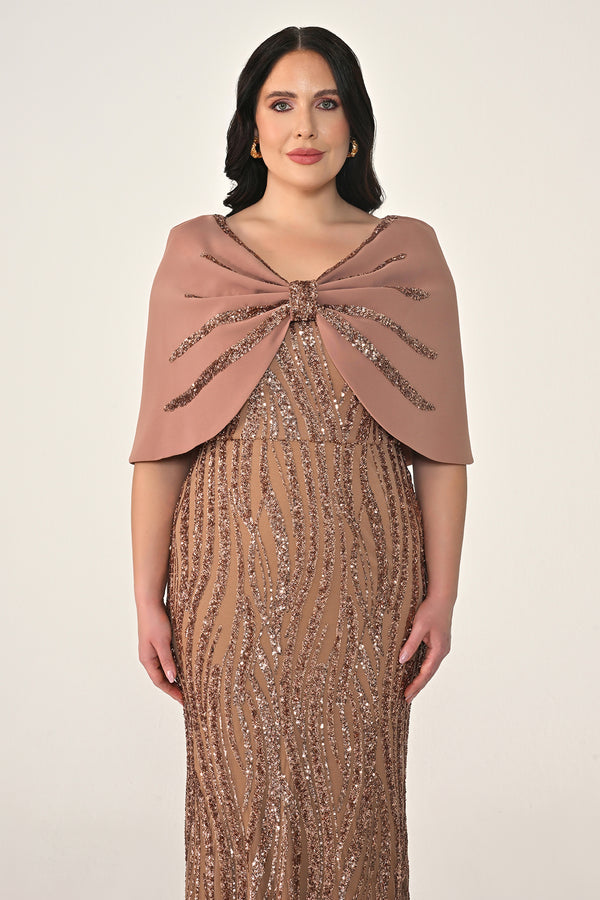 Sequin Long Dress with Shawl Accessory on Shoulder