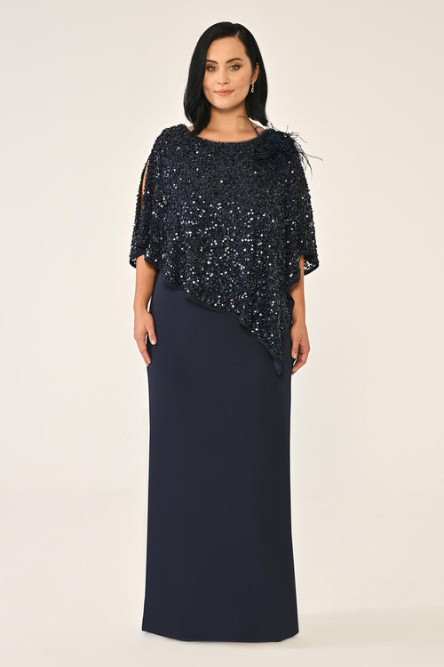 Crepe Long Dress with Sequin Shawl