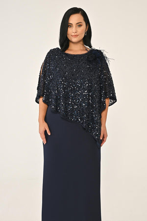 Crepe Long Dress with Sequin Shawl