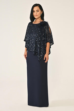 Crepe Long Dress with Sequin Shawl