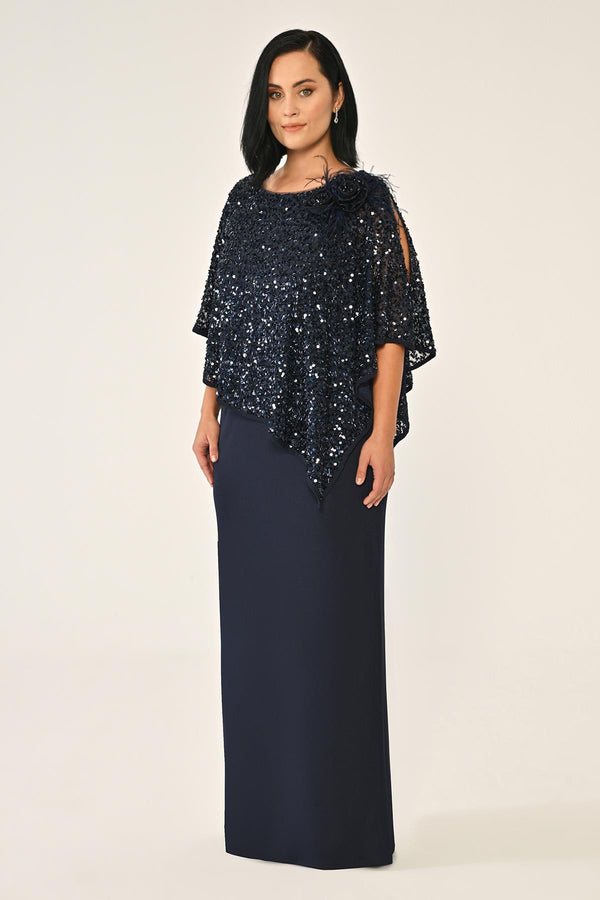 Crepe Long Dress with Sequin Shawl