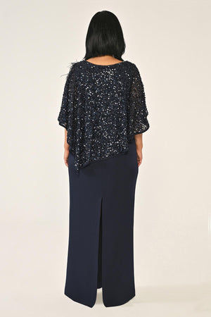 Crepe Long Dress with Sequin Shawl