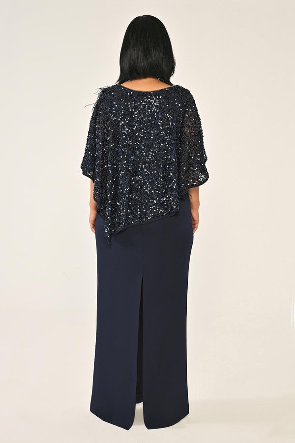 Crepe Long Dress with Sequin Shawl