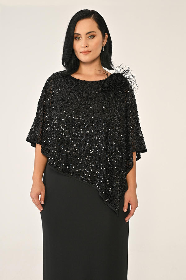 Crepe Long Dress with Sequin Shawl