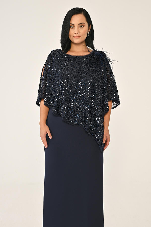 Crepe Long Dress with Sequin Shawl