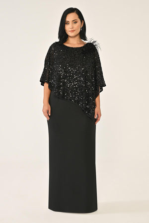 Crepe Long Dress with Sequin Shawl