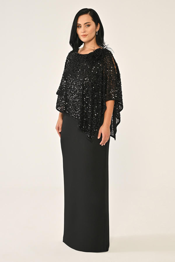 Crepe Long Dress with Sequin Shawl