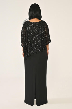 Crepe Long Dress with Sequin Shawl