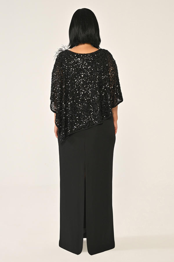 Crepe Long Dress with Sequin Shawl